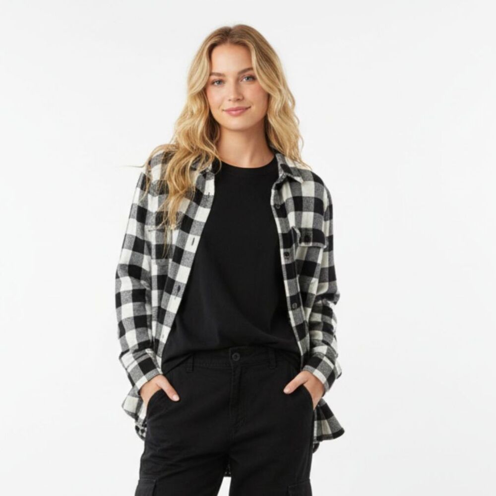 Madewell Black & White Plaid Checkerfar Long Sleeve Button Up Top S